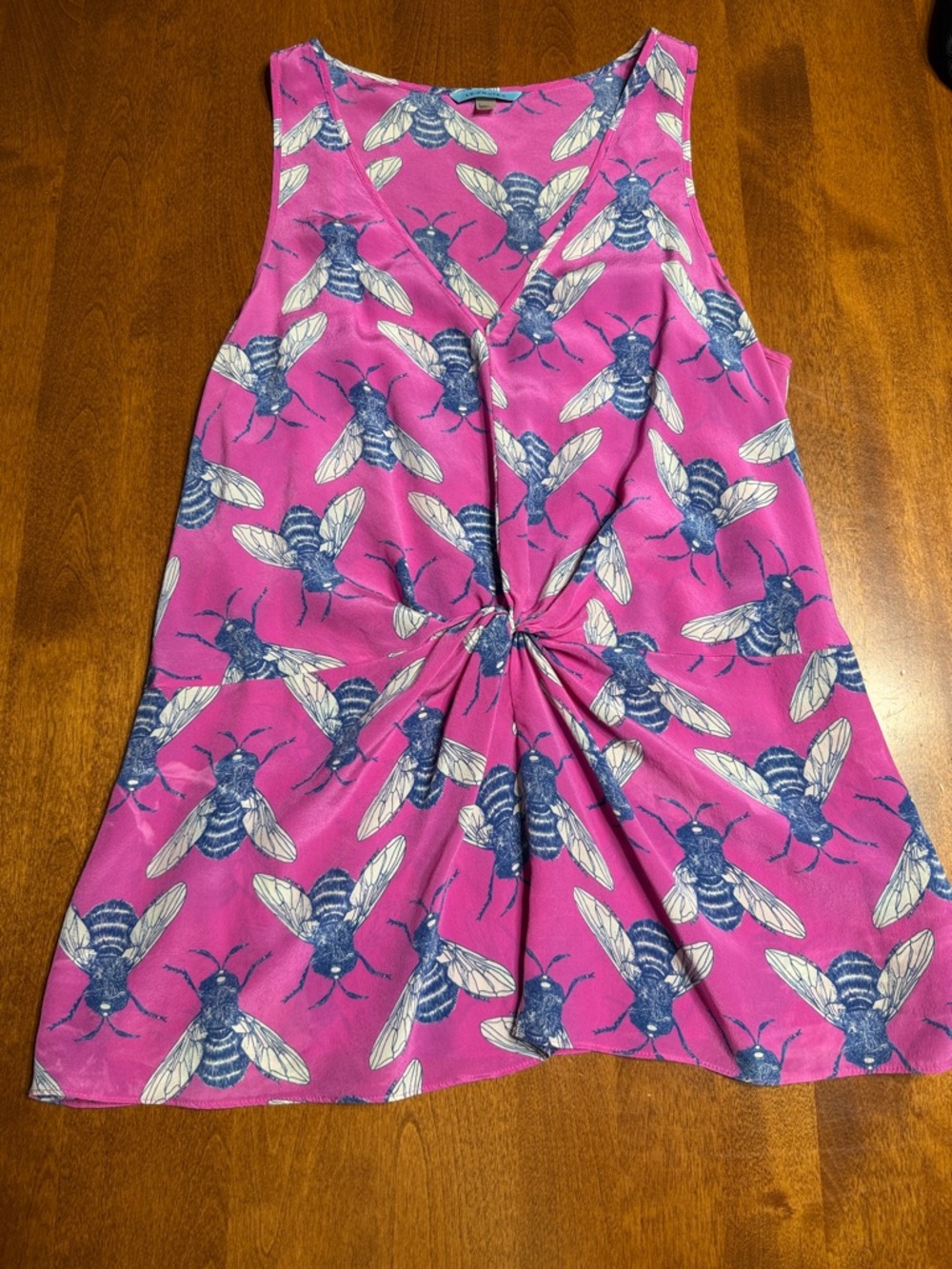 Anthropologie Leifnotes Pollination Silk Pink Bee Print Size 4 - Picture 4 of 11